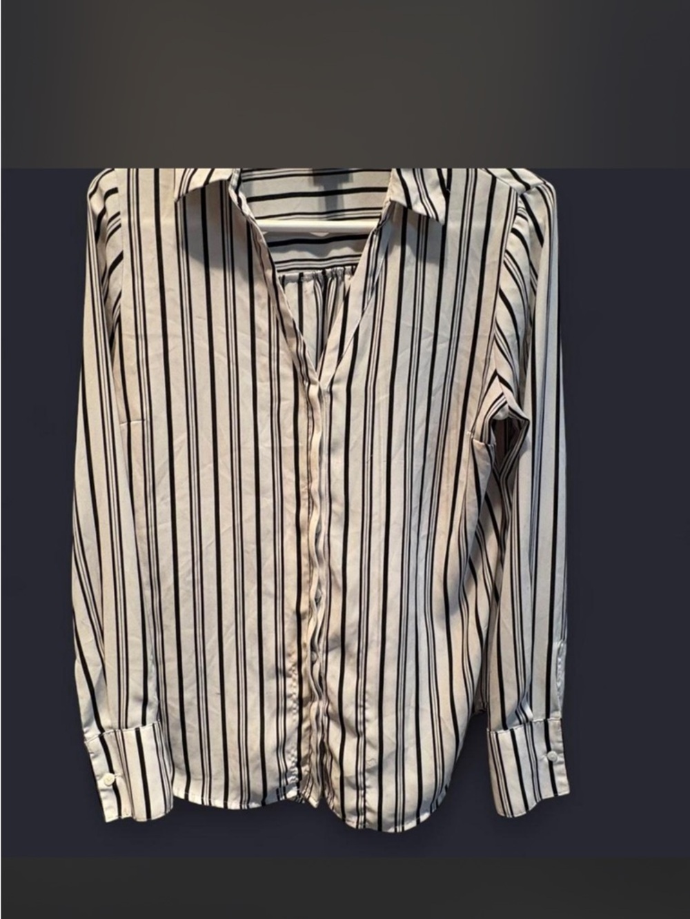 Worthington women's vertical stripe button-down long-sleeve blouse